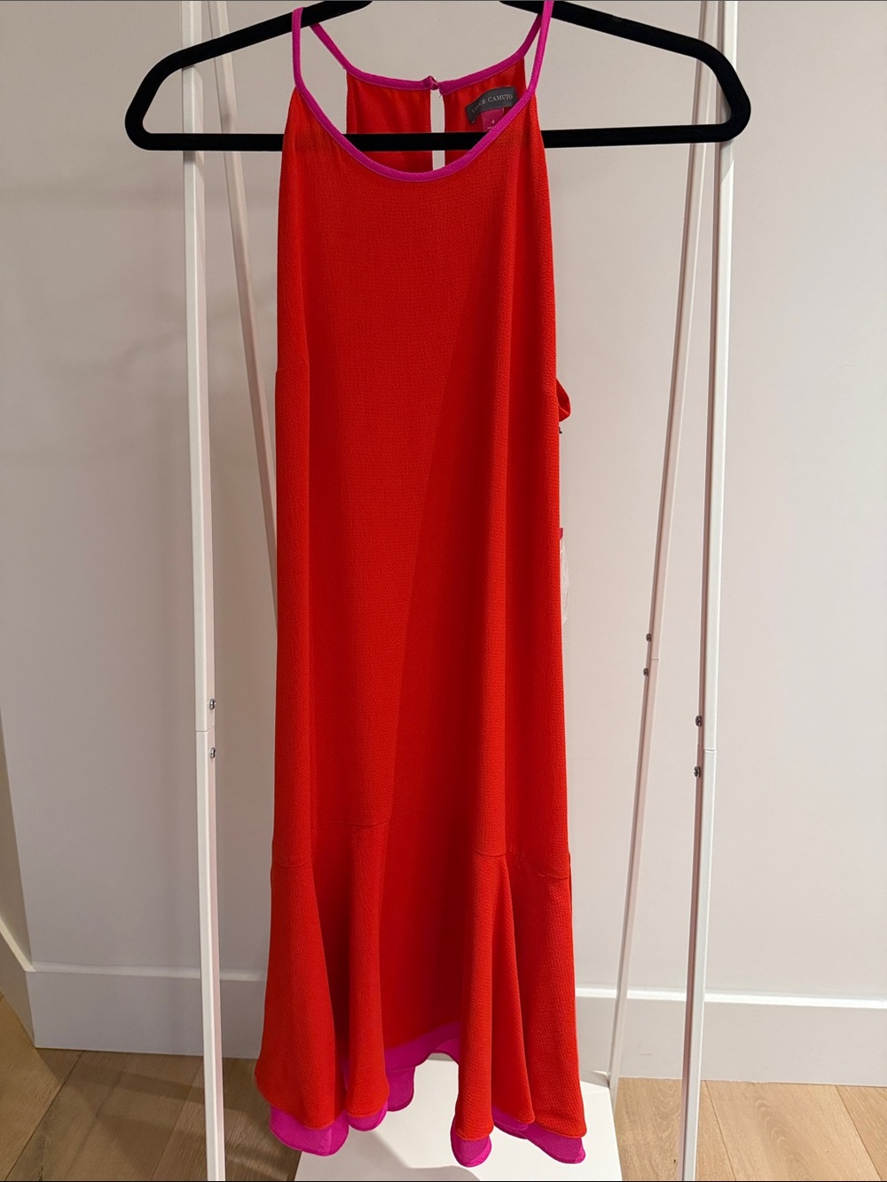 Vince Camuto Red High-Low Dress with Pink Trim